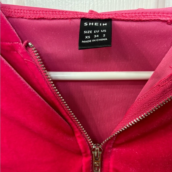SHEIN EZwear Y2k Hot Pink Velvet Tracksuit Zip-up Hoodie & Pants Womens Size XS - Picture 8 of 14